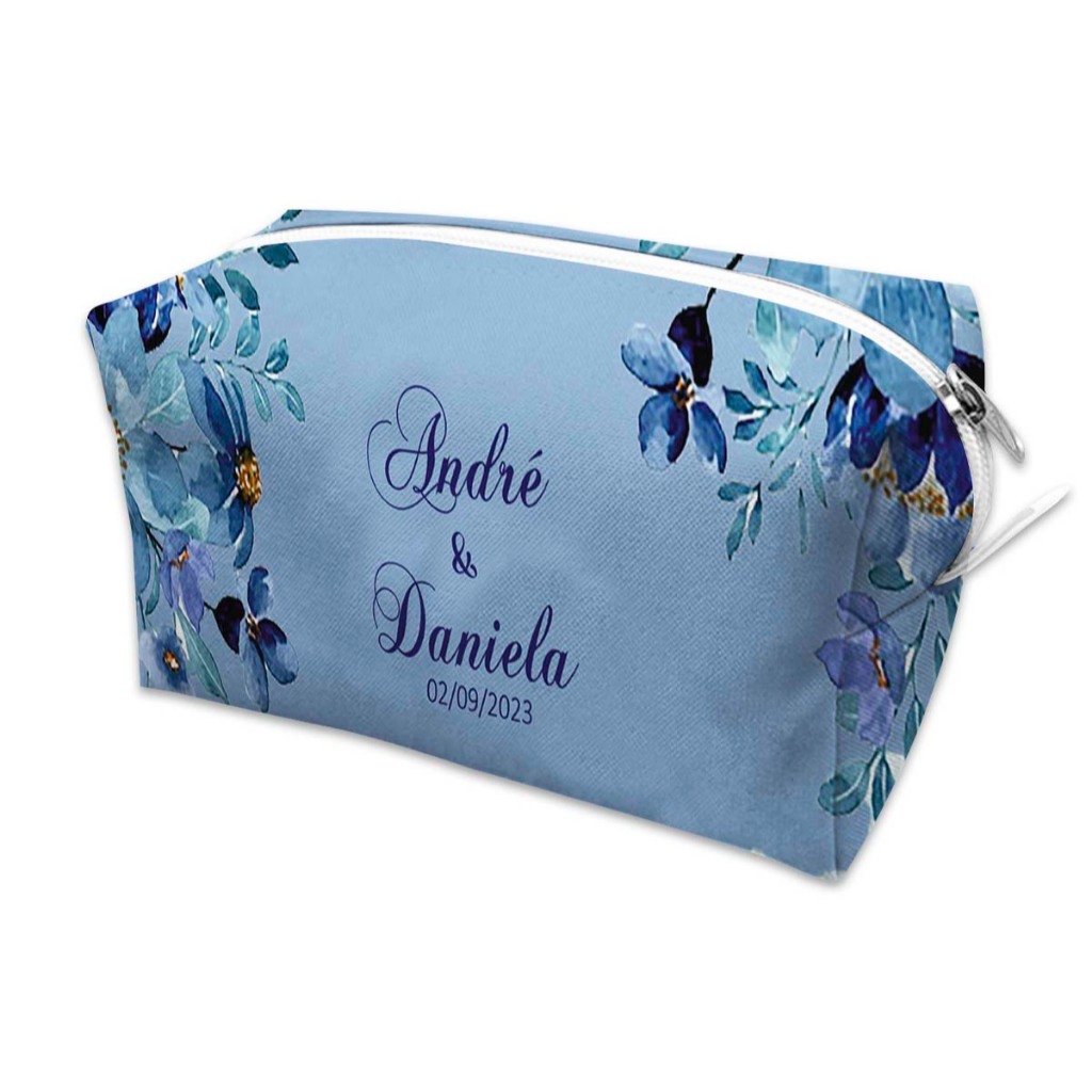 06 Lembrancinhas Necessaire Casamento Personalizada Floral Fundo Verde - Necessaire Box M - Necessaire Madrinhas, Necessaire Padrinhos