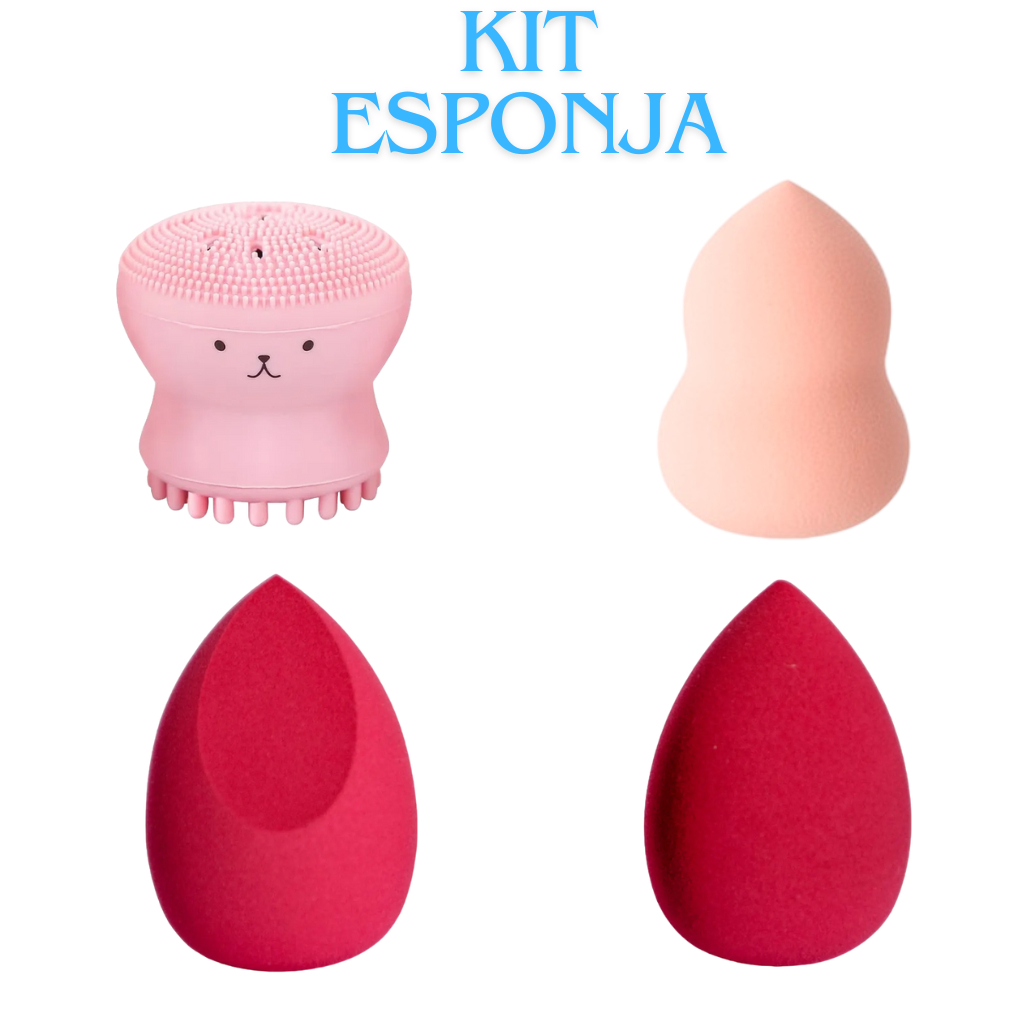 Esponja de maquiagem, 4 Uni, Chanfrada Gota e 360, Base, Pó, Corretivo e Esponja de limpeza Facial