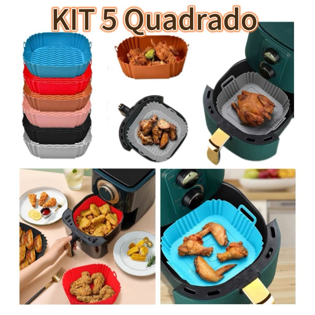 KIT 5 Forma de Air Fryer Microondas Forno Redonda/Quadrado