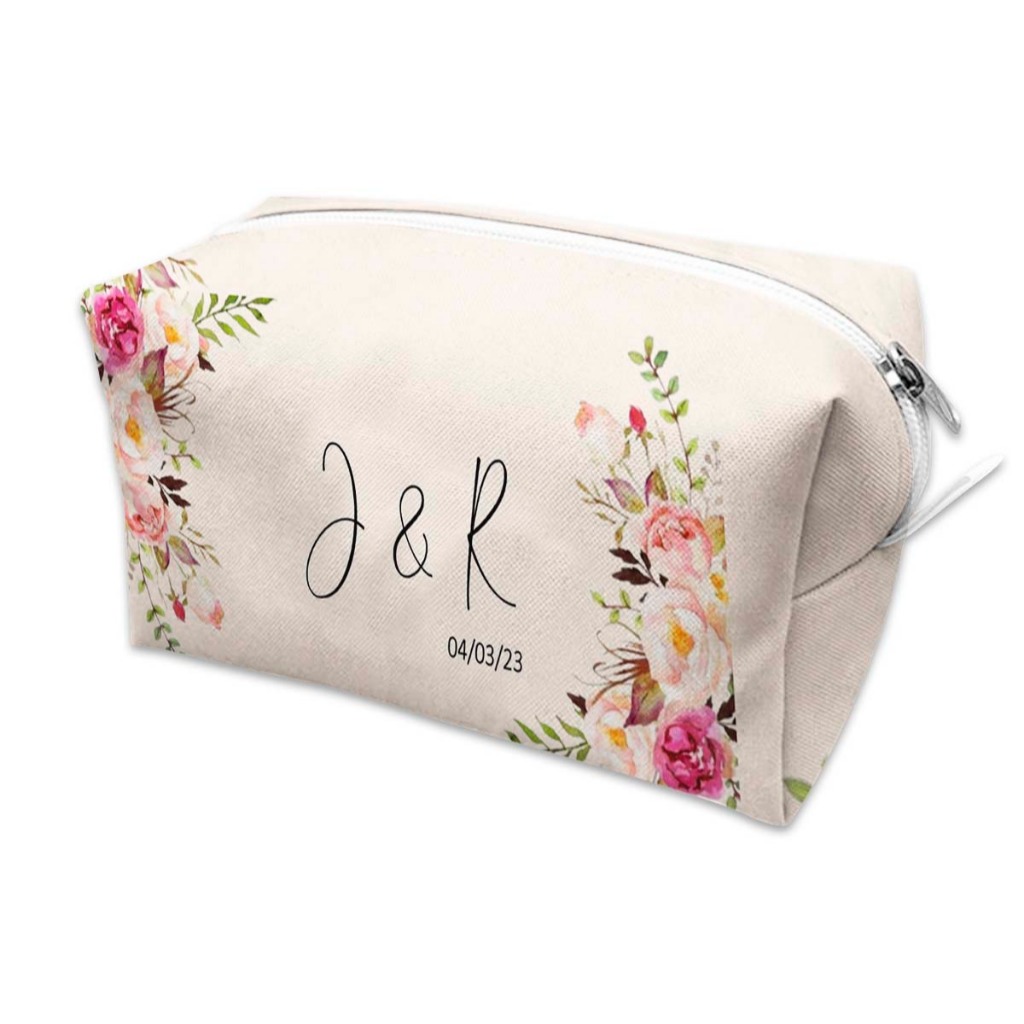 13 Lembrancinhas Necessaire Casamento Personalizada Floral Fundo Verde - Necessaire Box M - Necessaire Madrinhas, Necessaire Padrinhos