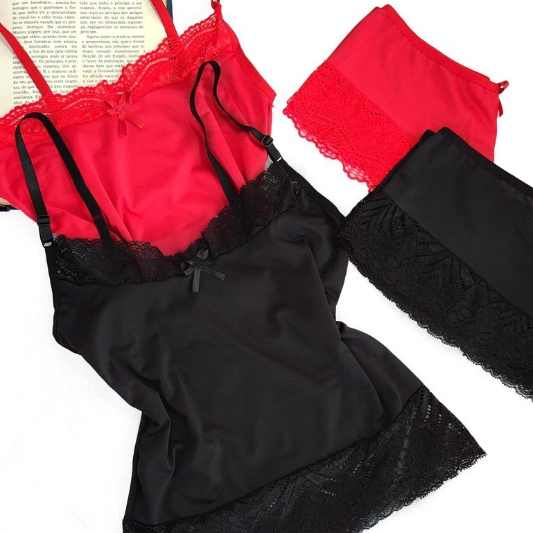 Kit 2 Baby Doll Feminino Preto/Vermelho KBBD0233