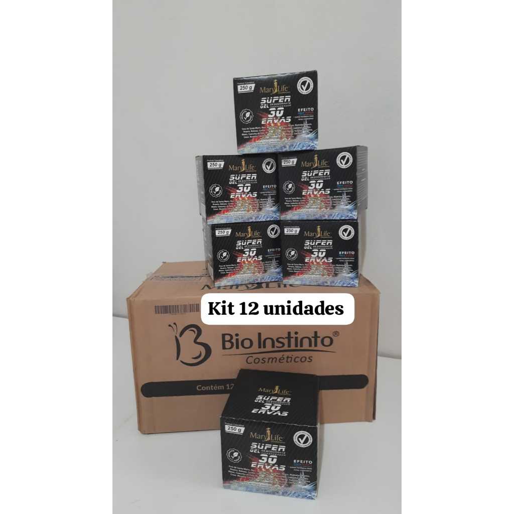 Kit com 12 unidades pomada super gel 30 ervas massageador Mary life - pote 250 gr - ORIGINAL