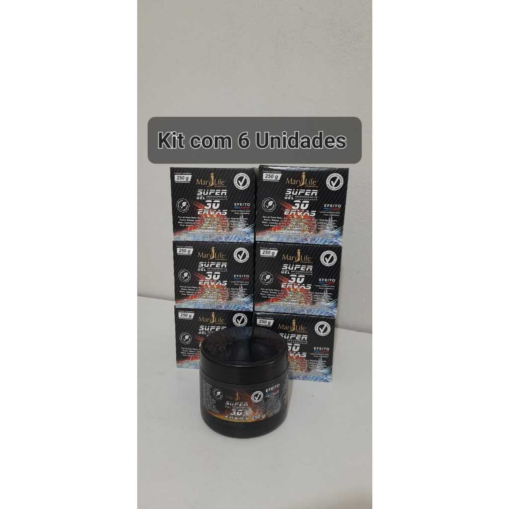 Kit com 6 unidades pomada super gel 30 ervas massageador efeito gelo quente Mary life - pote 250 gr