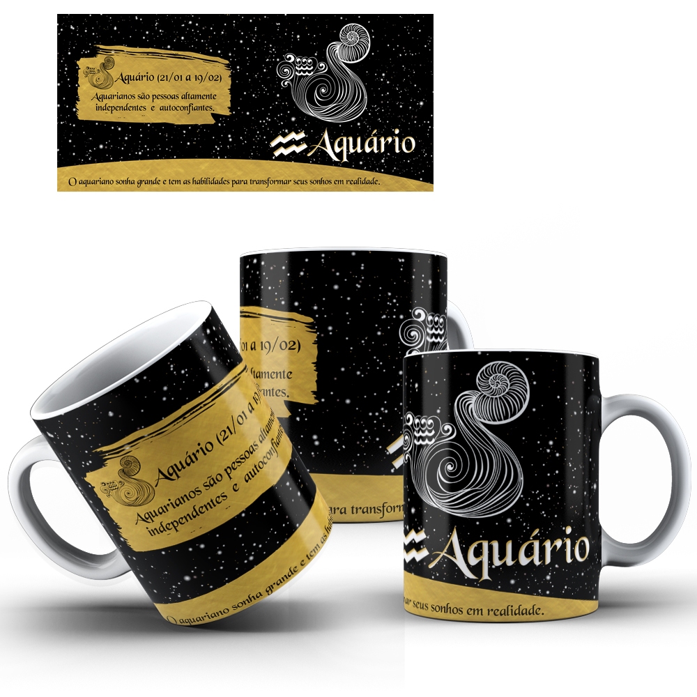 Imagem Caneca Signos Áries, Touro, Gêmeos, Câncer, Leão, Virgem, Libra, Escorpião, Sagitário, Capricórnio, Aquário e Peixes + Caixinha