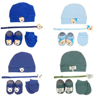 Touca Bebê Menino com Sapatinho Luva e Prendedor de Chupeta Kit 4 peças em Oferta na Shopee