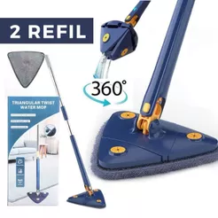 Esfregão Mop Triangulo Ajustável Giratório 360° Multiuso 2 Refil Rodo de Limpeza