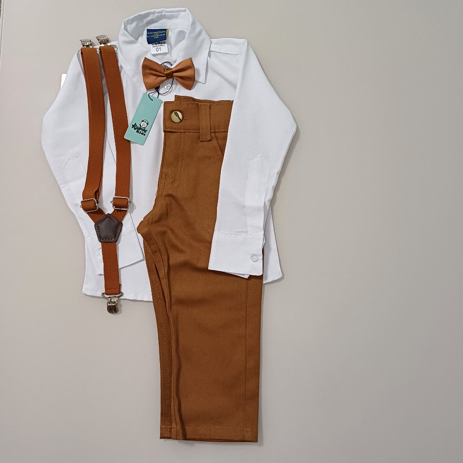 Conjunto Luxo Calça Caramelo e Camisa Longa Branca Suspensório e Gravata Caramelo Traje Para Casamento , Formaturas em Oferta na Shopee