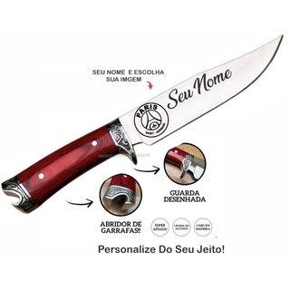 Faca Churrasco Personalizada Nome Afiada C/ Abridor E Bainha