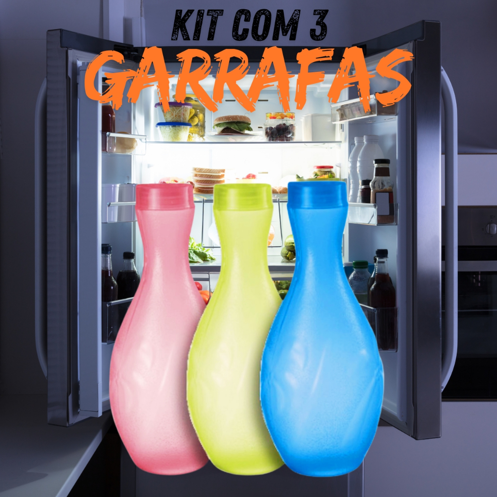 kit 3 Jarra Moringa 1.5L Garrafa Geladeira Casa Multiuso Água Suco Plástico Tampa Rosqueável Louça Cozinha Sortidos