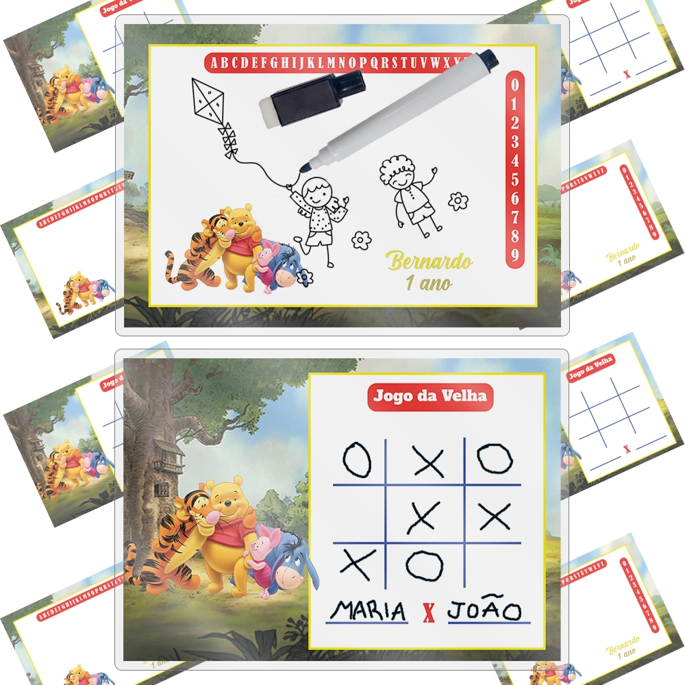 Lousa Mágica Personalizada Para Festa Infantil Com Canetas Apagáveis Personalizado Tema Ursinho Pooh