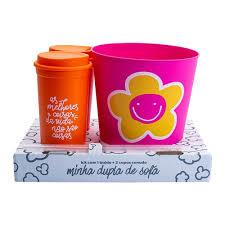 KIT COPOS E BALDE DE PIPOCA 3L CORES ROSA E LARANJA UATT