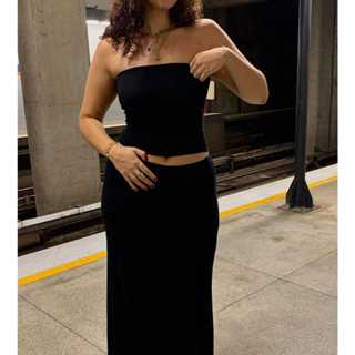 Conjunto Manu Blusa Tomara Que Caia/ Saia Longa Corte Reto- Do Tamanho Pequeno Ao Grande em Oferta na Shopee