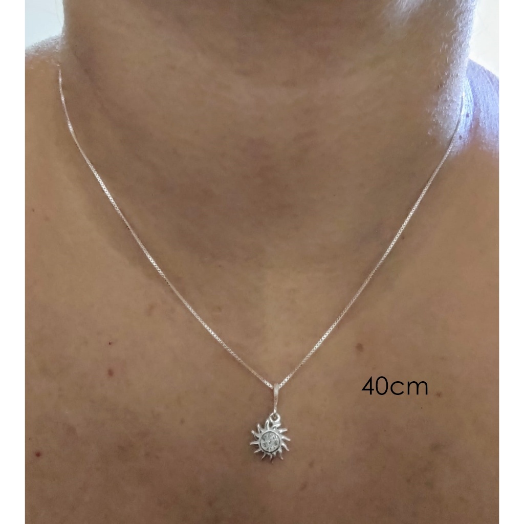 Cordão com Pingente de Sol em Microzircônia (40cm, 45cm, 50cm ou 60cm) - Prata 925 em Oferta na Shopee