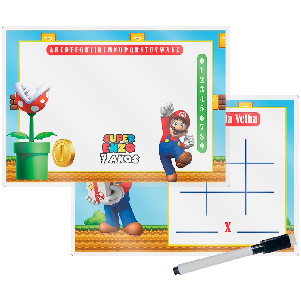 Lousa Mágica + Caneta Com Apagador Personalizada Tema Super Mario Lembrancinha Festa Infantil em Oferta na Shopee