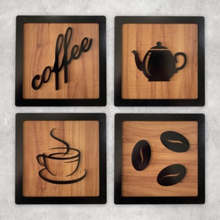 Kit 4 Quadros Cantinho Do Café Mdf Relevo 3d Plaquinha 15cm Decoração Para Cozinha em Oferta na Shopee
