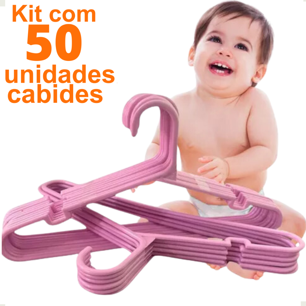50 Unidades de Cabide Infantil Rosa Plástico Reforçado para Roupas Infantis em Oferta na Shopee