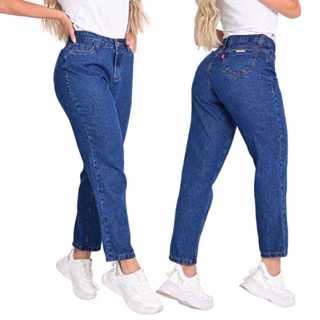 Calça Mom Jeans Feminina100% Algodão Cintura Alta Sem Lycra Cos alto em Oferta na Shopee