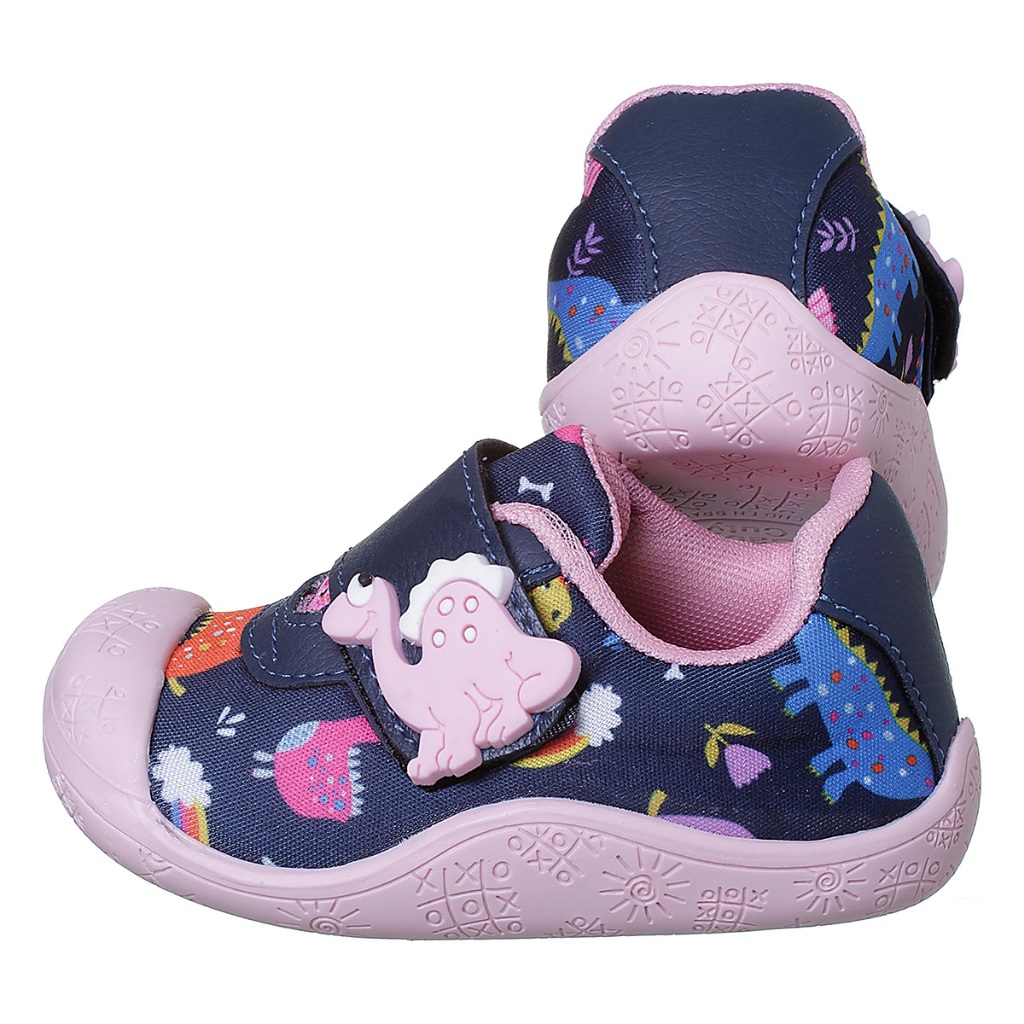 Tênis Meia Bebê Menina Sola Antiderrapante Dinossauro Marinho com Rosa Kidstep · foto 2