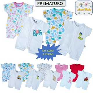 Kit 2 Macacões Recém Nascido PREMATURO Manga Curta Algodão Penteado LENE BABY em Oferta na Shopee