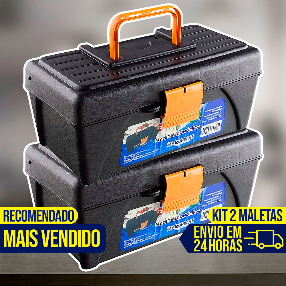 Kit 2 Maletas Caixa de Ferramentas Pesca Econômica Organizadora Com Bandeja Multiuso Maleta Grande