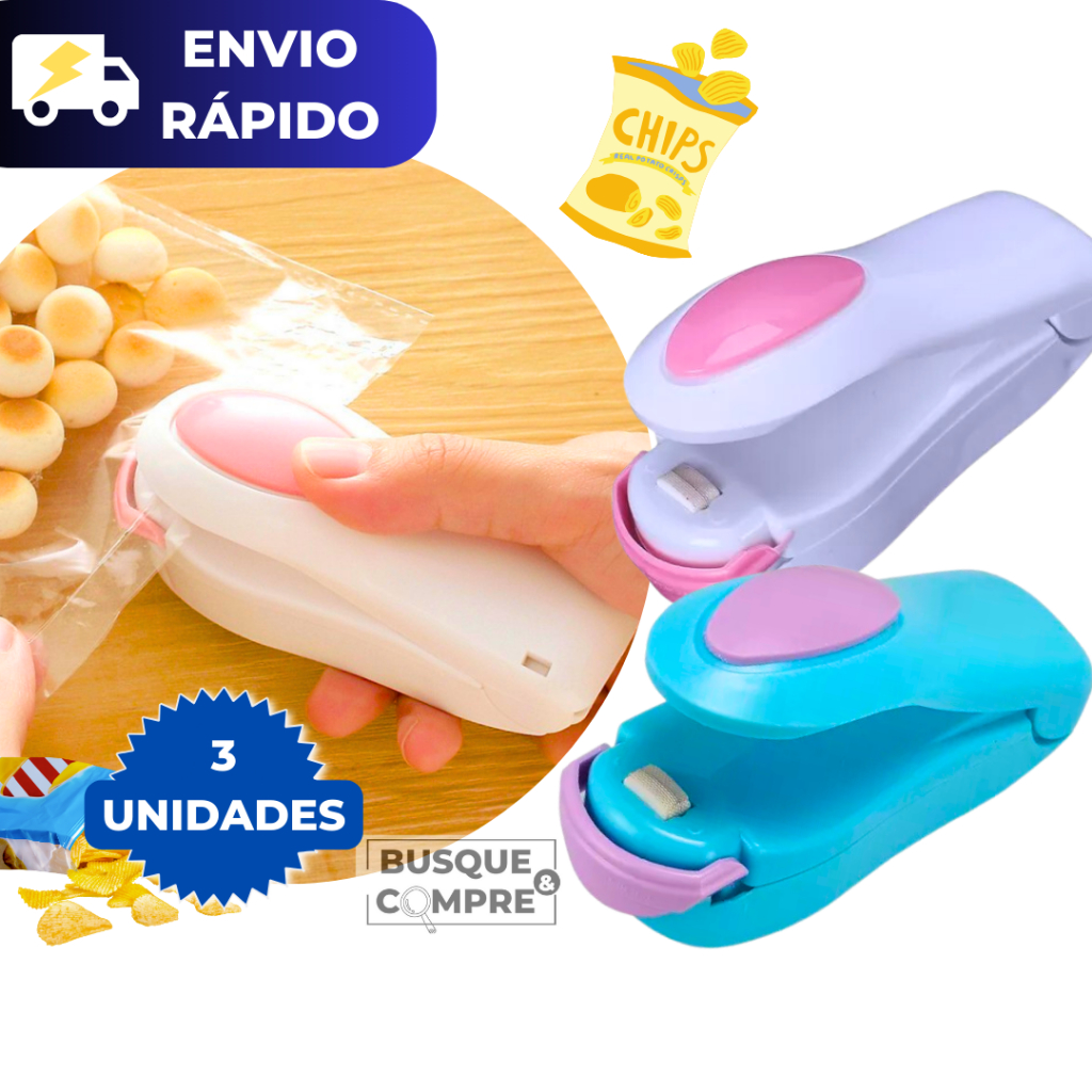 Kit 3 Mini Selador para Embalagens Salgadinhos Pacotes Seladora Bolachas Selar Pacotinhos de Cereal