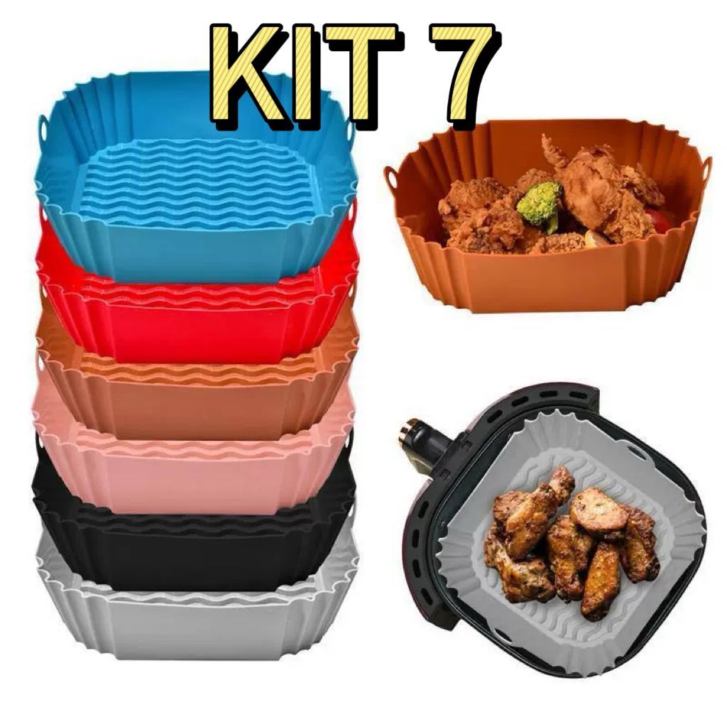 KIT 7 Forma Redonda/Quadrado de Air Fryer Microondas Forno Silicone