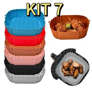 KIT 7 Forma Redonda/Quadrado de Air Fryer Microondas Forno Silicone