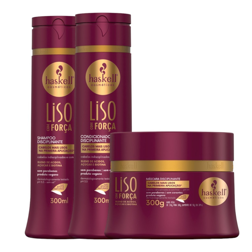 Kit Haskell Liso com Força Shampoo 300ML 1 Condicionador 300ML  1 Mascara 300ML
