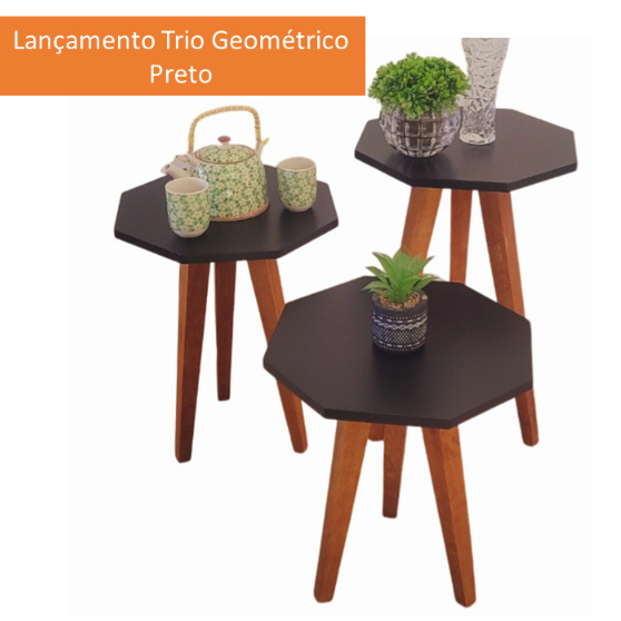 Trio Geometrico na cor preto fosco com pés trapézio amendoa em Oferta na Shopee