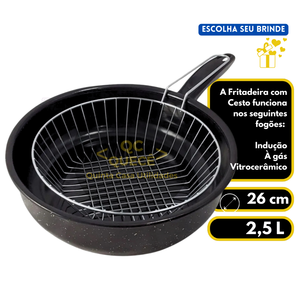 Frigideira Fritadeira 26cm com Cesto Indução Panela Cozinha