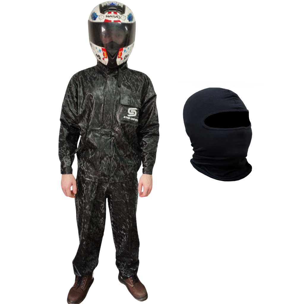 Conjunto Capa De Chuva Camuflada Impermeável Urbano Pvc - Moto / Motoboy / Motoqueiro + Touca Ninja
