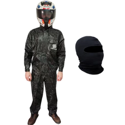 Conjunto Capa De Chuva Camuflada Impermeável Urbano Pvc - Moto / Motoboy / Motoqueiro + Touca Ninja