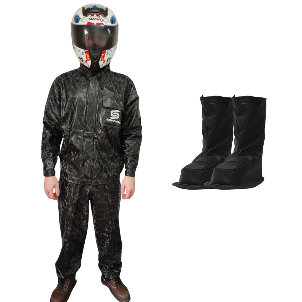 Conjunto Capa De Chuva Camuflado Impermeável Urbano Pvc - Moto / Motoboy / Motoqueiro + Polaina