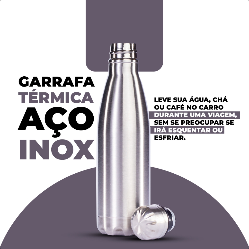 Vittak Garrafa de Água Térmica Inox Com Tampa 500ml ou 1L Squeeze Academia Viagem Dupla Camada Gelada
