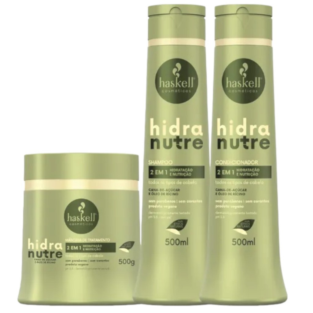 Kit Haskell Hidra Nutri Shampoo 500ML 1 Condicionador 500ML  1 Mascara 500ML