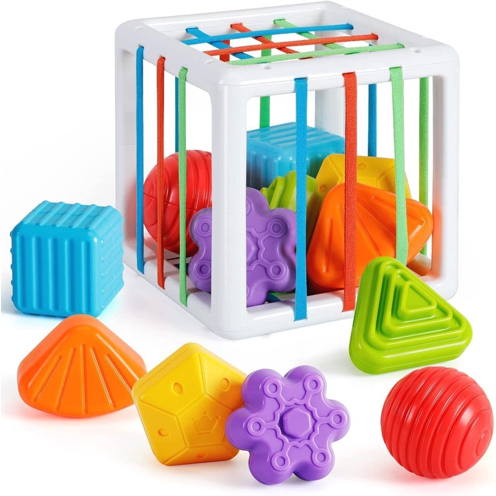 DESAFIO À FIO CUBO COM ELÁSTICO Educativos Infantis Em Forma De Bebê Montessori Sensoriais Colorido Com Bandas Elásticas