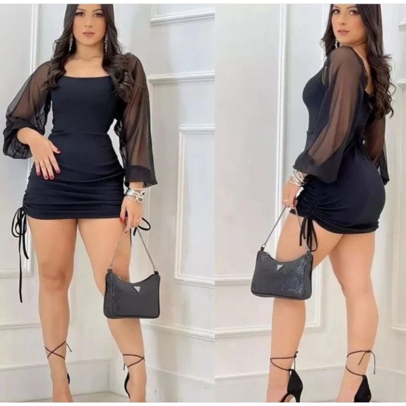Vestido juliete manga longa em tule