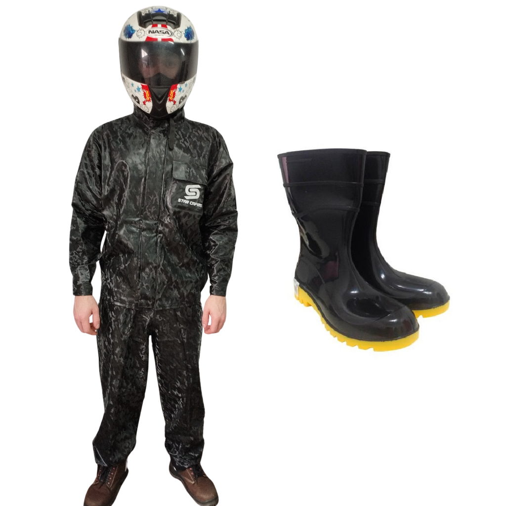 Conjunto Capa De Chuva Camuflada Impermeável Urbano Pvc - Moto/Motoboy/Motoqueiro + Bota De Borracha