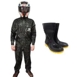 Conjunto Capa De Chuva Camuflada Impermeável Urbano Pvc - Moto/Motoboy/Motoqueiro + Bota De Borracha