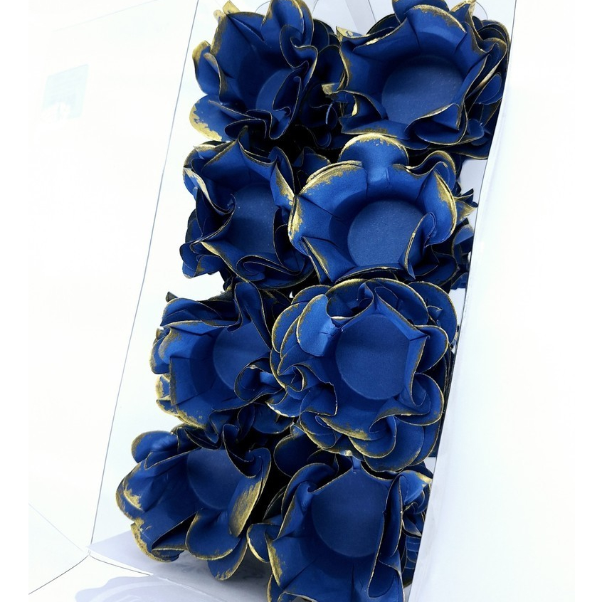 40 Forminhas Flor AZUL ESCURO ROYAL BORDA OURO Doces Finos, Docinhos, Brigadeiros