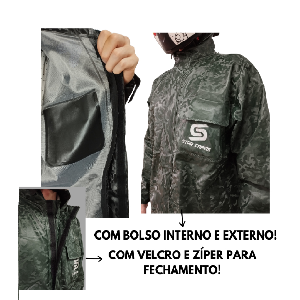 Conjunto Capa De Chuva Camuflado Em Pvc + Polaina Galocha + Touca Ninja - Moto Motoboy · foto 2