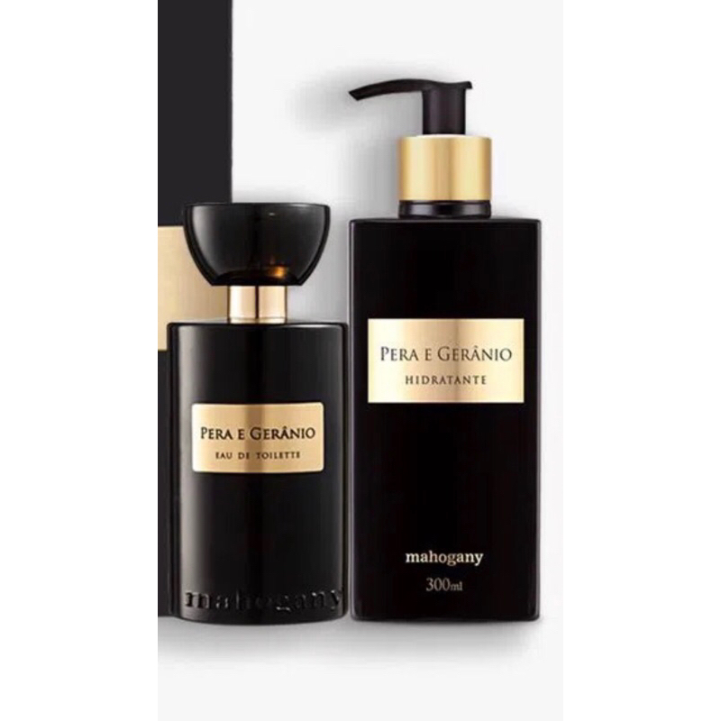 KIT EAU DE TOILETTE PERA E GERÂNIO FRAGRÂNCIA 100 ML E HIDRATANTE 300 ML MAHOGANY