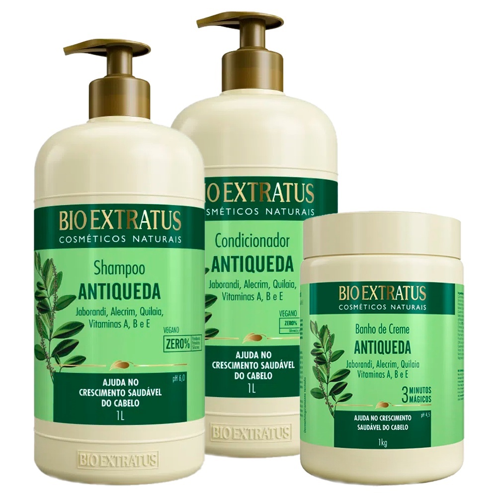 Kit Bio Extratus Jaborandi Antiqueda (Shampoo, Condicionador e Banho de Creme 1L/Kg)