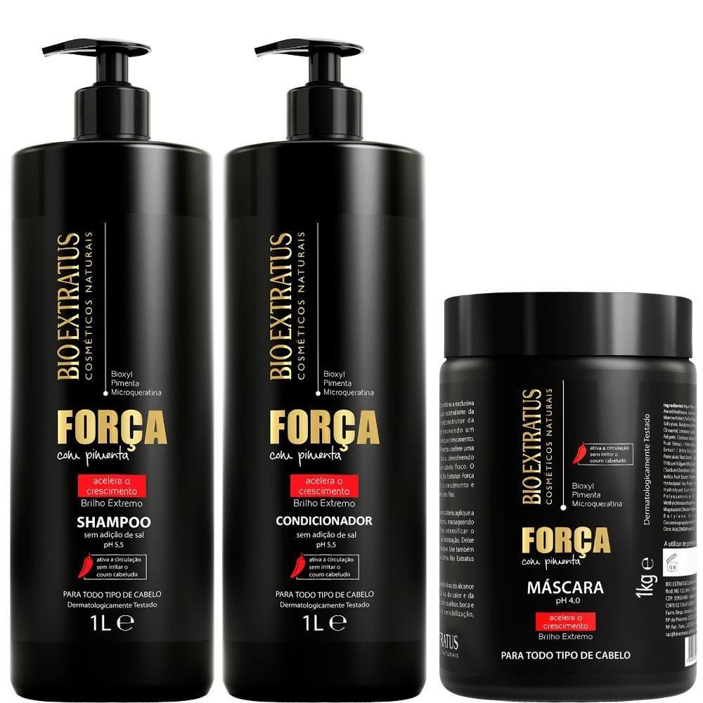 Kit Força com Pimenta Shampoo ,Condicionador e Mascara Bio Extratus – 1L Crescimento e Antiqueda