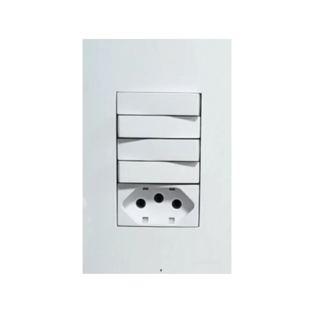 Conjunto 4x2 Com 4 Teclas 2s 2p + 1 Tomada 20A Linha Branco Sleek Margirius