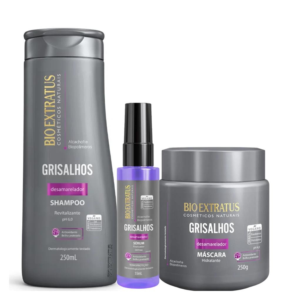Kit Desamarelador Cabelos Grisalhos Bio Extratus (Shampoo/Máscara/Sérum Finalizador) em Oferta na Shopee