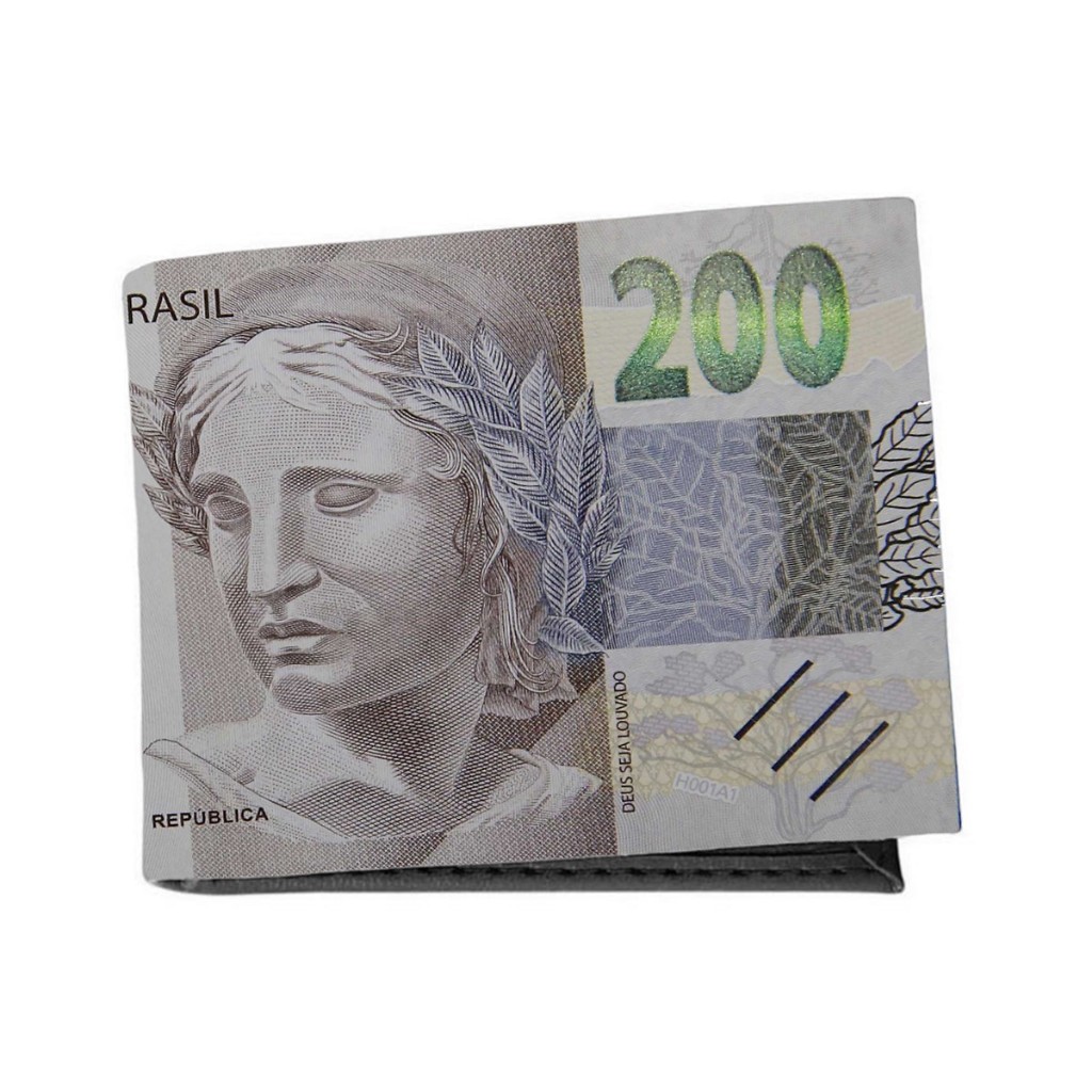 Porta Cartão Documento e Dinheiro Estampa Nota de R$200,00 Carteira Cédula