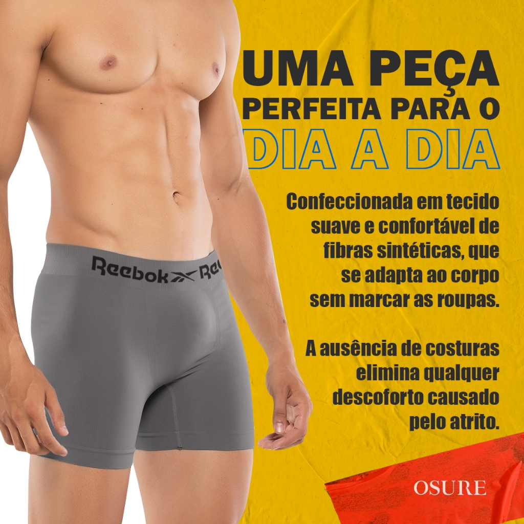 Kit 6 Cuecas Boxer Reebok Microfibra Sem Costura Confortável Macia Lisa Masculina Adulto Dia a Dia · foto 2