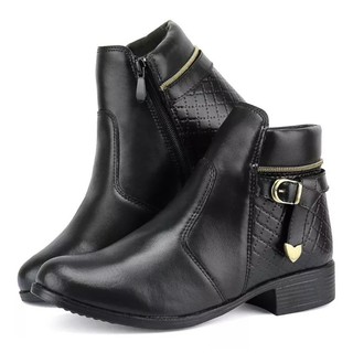 Bota Coturno Feminino Saltinho Baixo Cano Curto Inverno com Ziper Botinha Frio