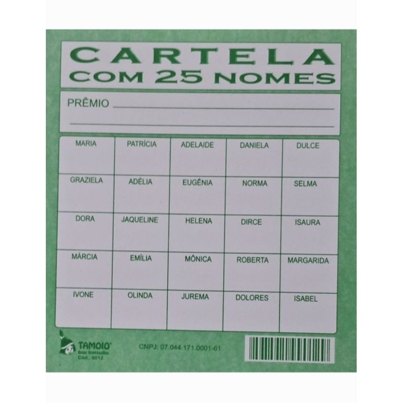 50 CARTELAS DE RIFA 25 NOME  MULHER ( Modelo Antigo )